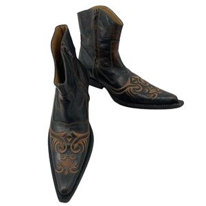 Ferrato Mens Western Cowboy Embroidered Rockabilly Distressed Ankle Boots Sz 10